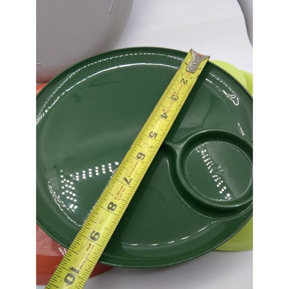 Vtg.Set USA 4 Avocado Lime Orange Gray Plastic Sectional Picnic Plates 9.5" READ - Picture 2 of 12